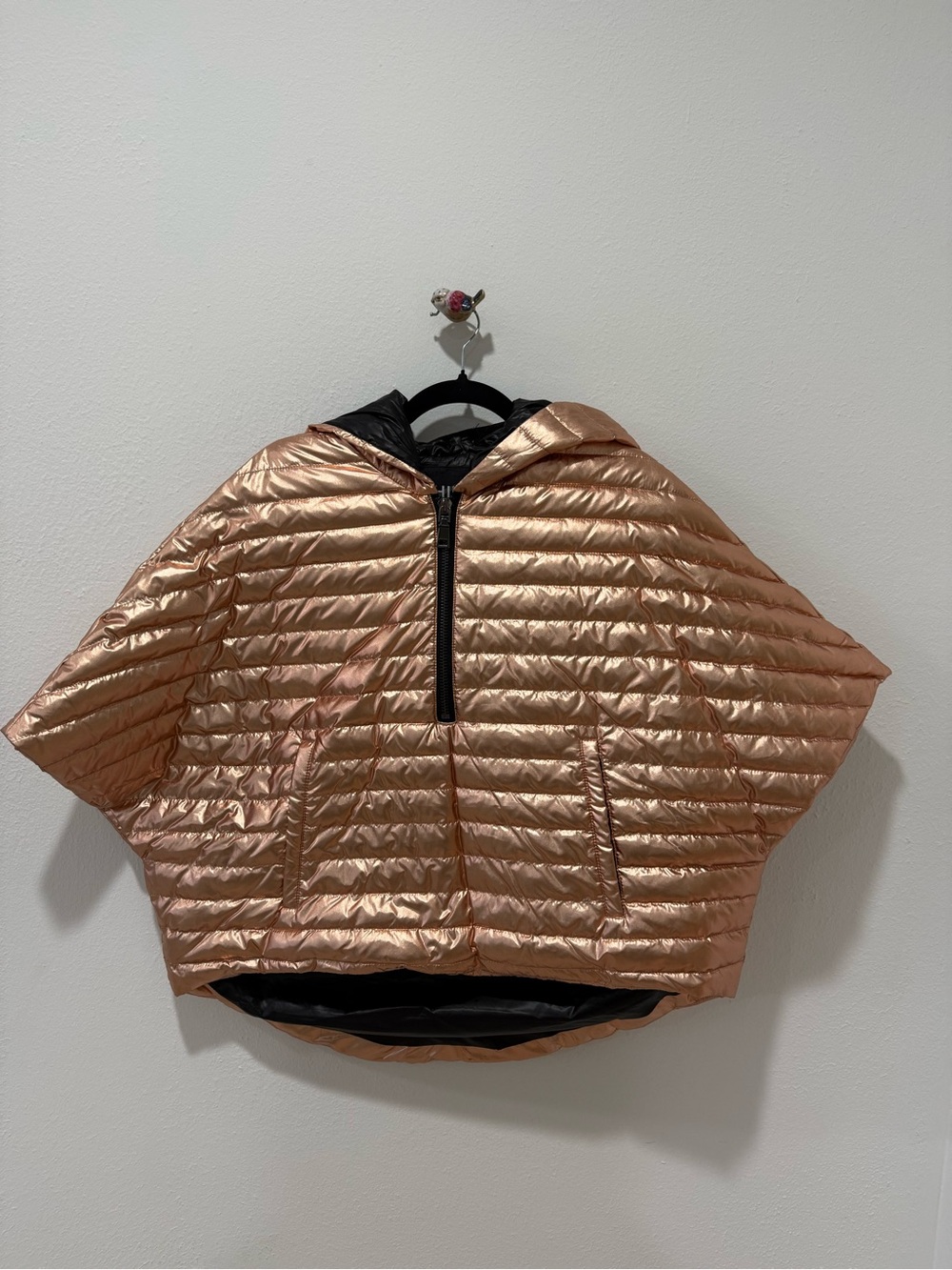 THINK ROYLN Metallic Rose Gold Quilted Hooded Poncho Jacket